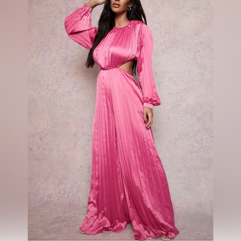 BooHoo Pleated CutOut Wide Leg Jumpsuit - Picture 3 of 6